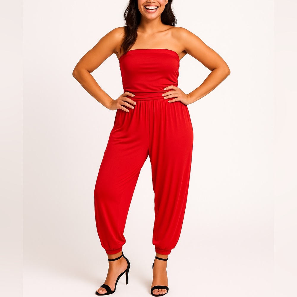 Rouge Collection Strapless Red Harem Jumpsuit – Size 4X - Picture 4 of 13